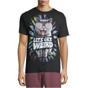 Psychedelic Trippy Cat Let's Get Weird T Shirt Mens Large Black Short Sleeve